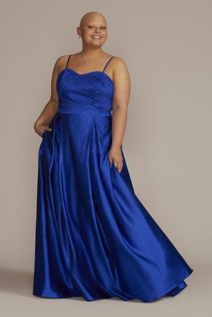 Strapless Satin Gown with Pleated Skirt ...